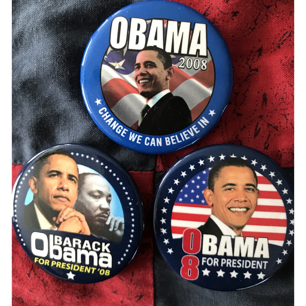 Political Pinback Pin Buttons 1.75" Set of 3 Obama '08 and MLK All Blue